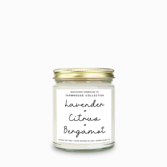 Lavender + Citrus + Bergamot: Farmhouse Collection Candle Clear Jar 9oz