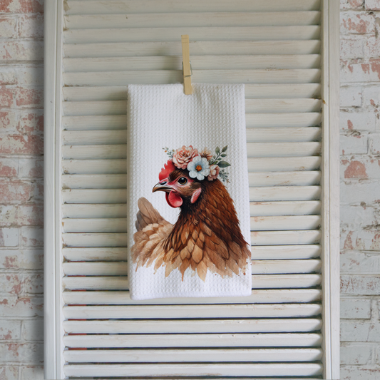 Flower Crown Chicken Microfiber Waffle Kitchen Towel