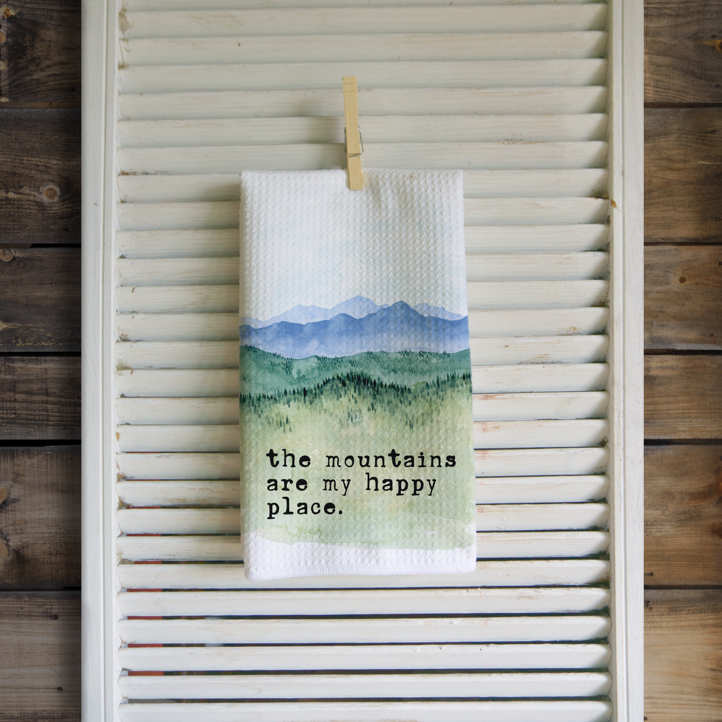 Mountain Happy Place Microfiber Waffle Kitchen Towel