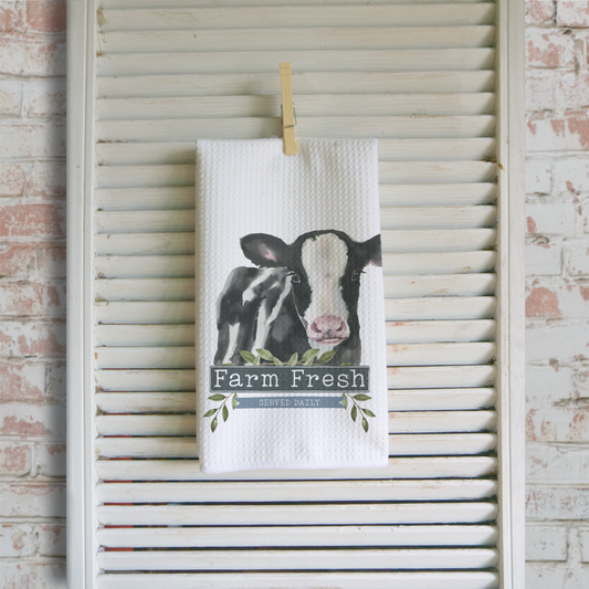 Farm Fresh Cow Microfiber Waffle Kitchen Towel