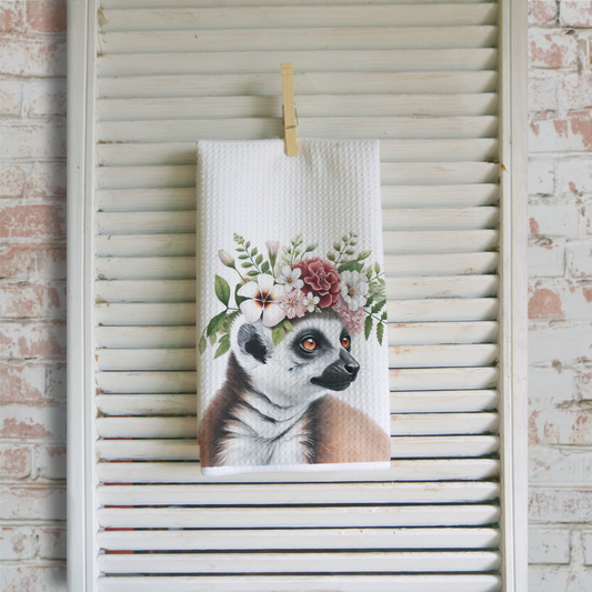 Flower Crown Lemur Microfiber Waffle Kitchen Towel