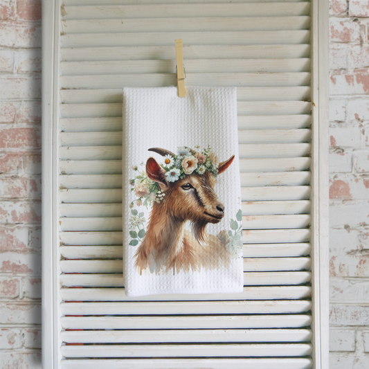 Floral Goat Microfiber Waffle Kitchen Towel