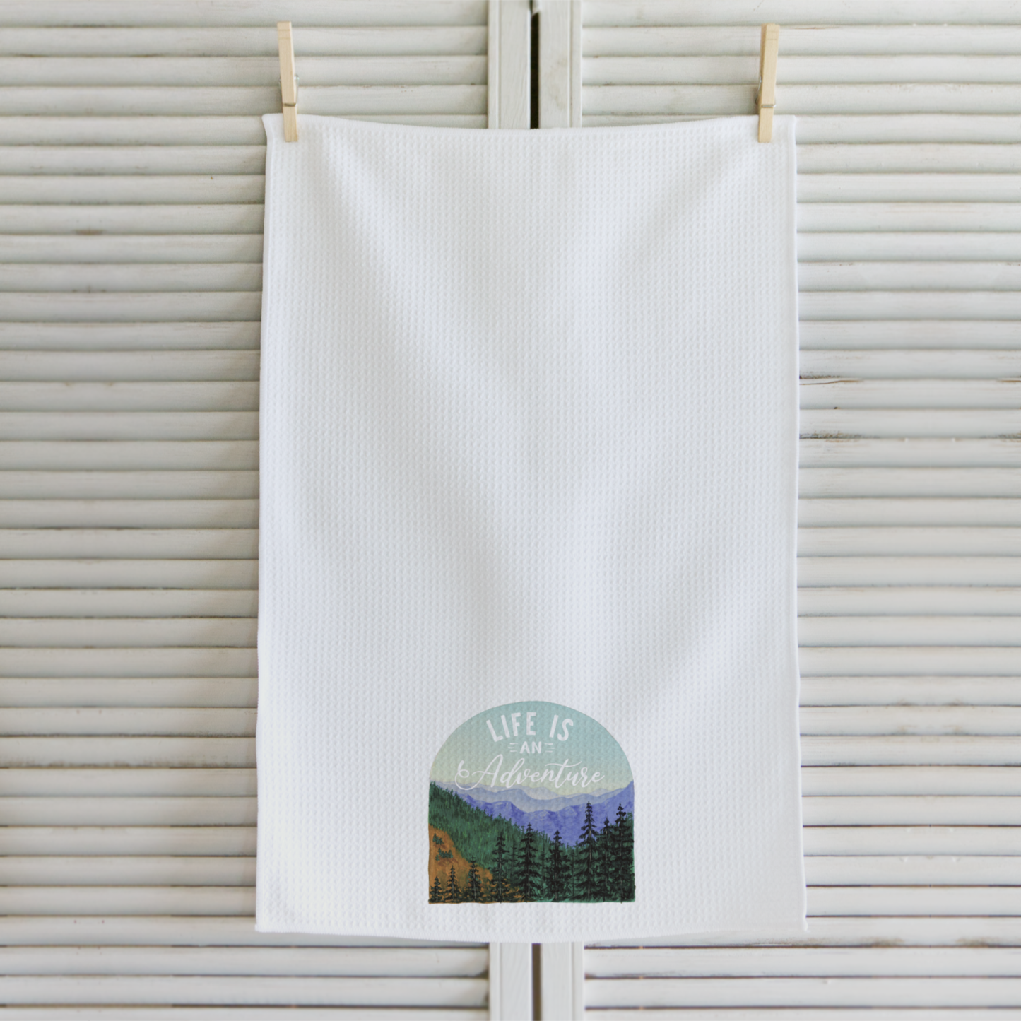 Adventure Mountain Microfiber Waffle Kitchen Towel