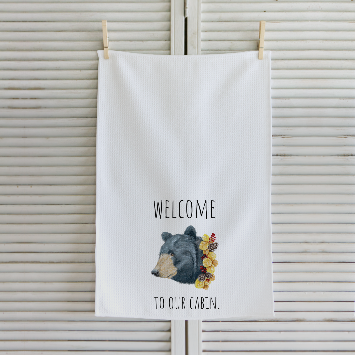 Welcome Mountain Cabin Bear Microfiber Waffle Kitchen Towel