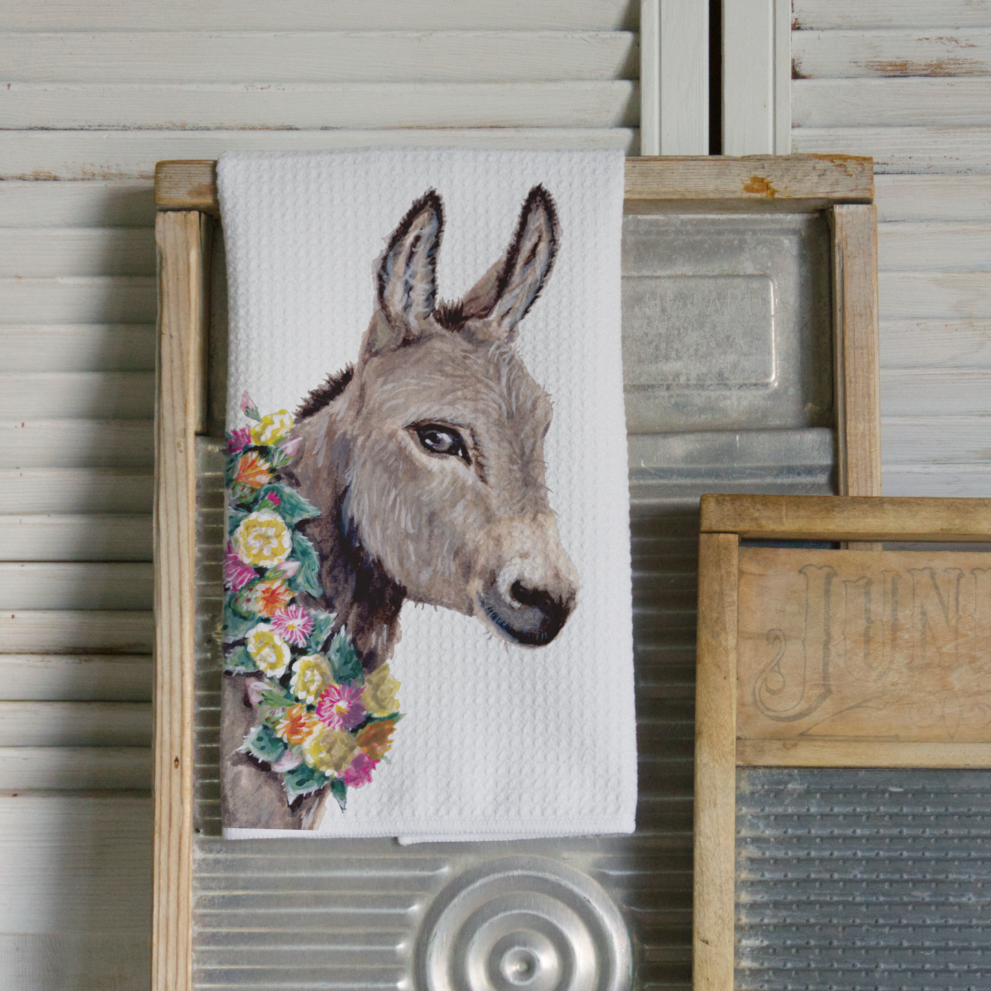 Donkey Floral Microfiber Waffle Kitchen Towel