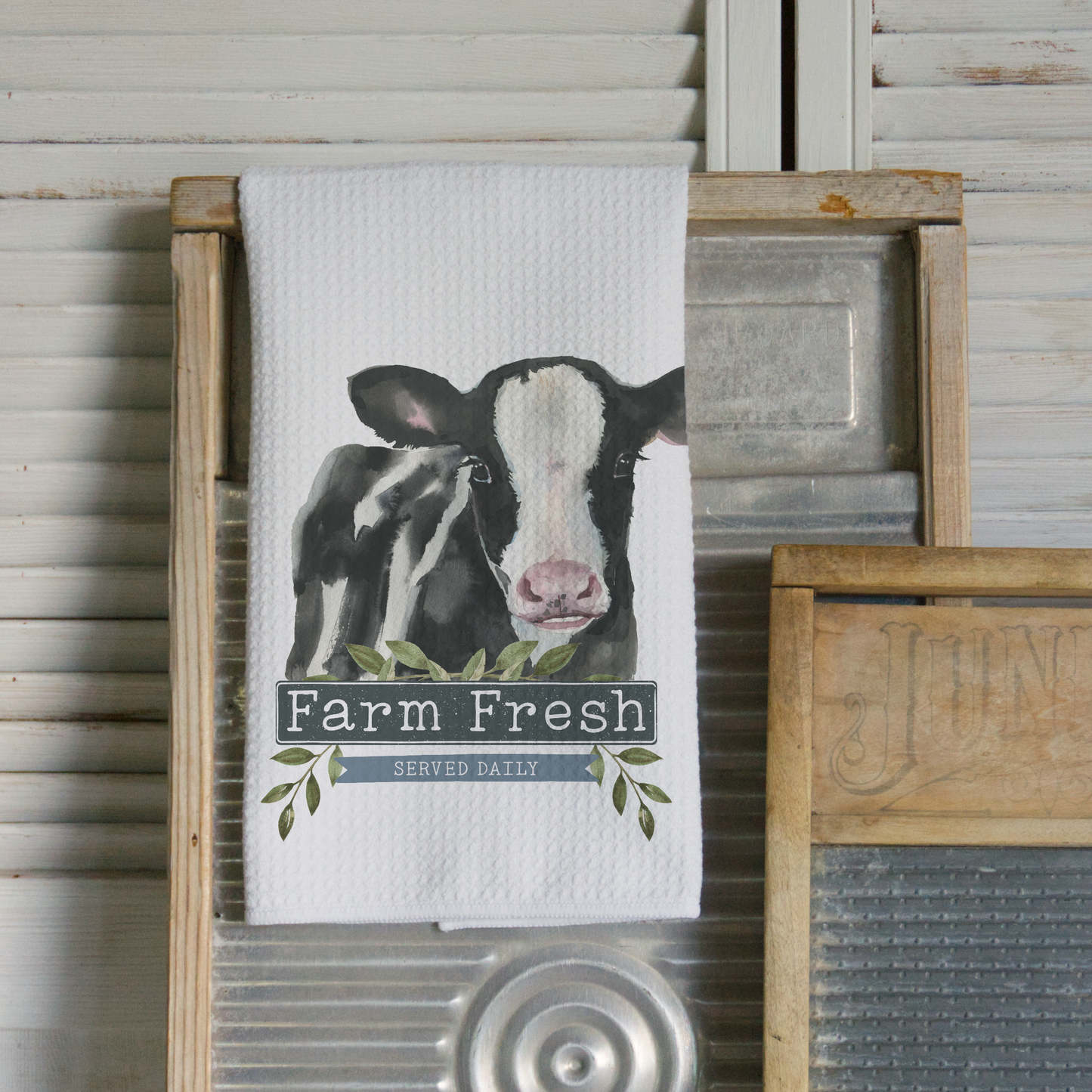 Farm Fresh Cow Microfiber Waffle Kitchen Towel