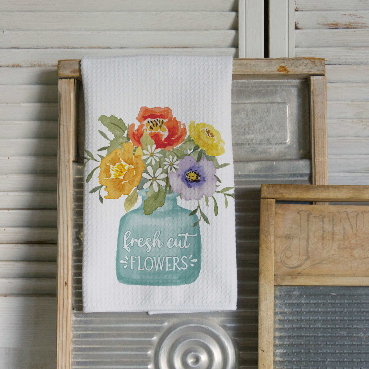 Fresh Cut Flowers Vase Microfiber Waffle Kitchen Towel