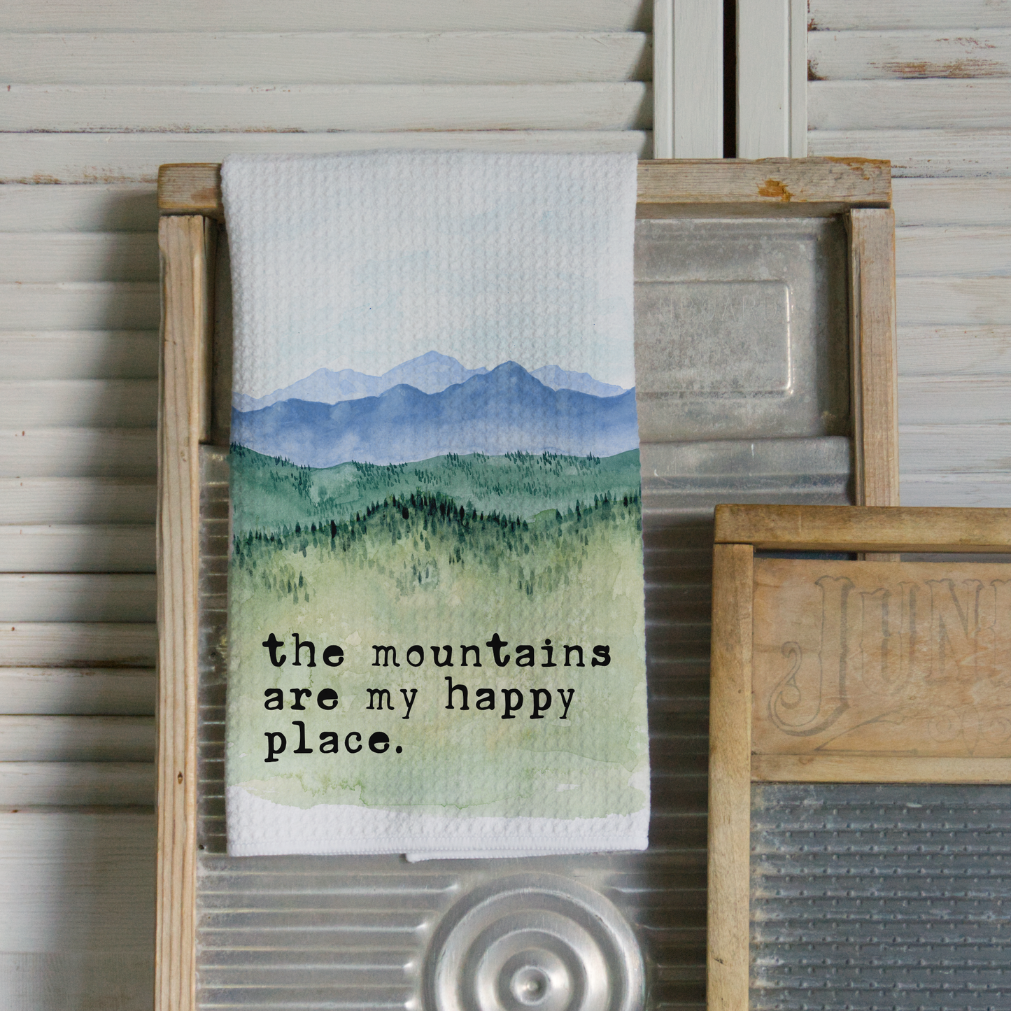 Mountain Happy Place Microfiber Waffle Kitchen Towel