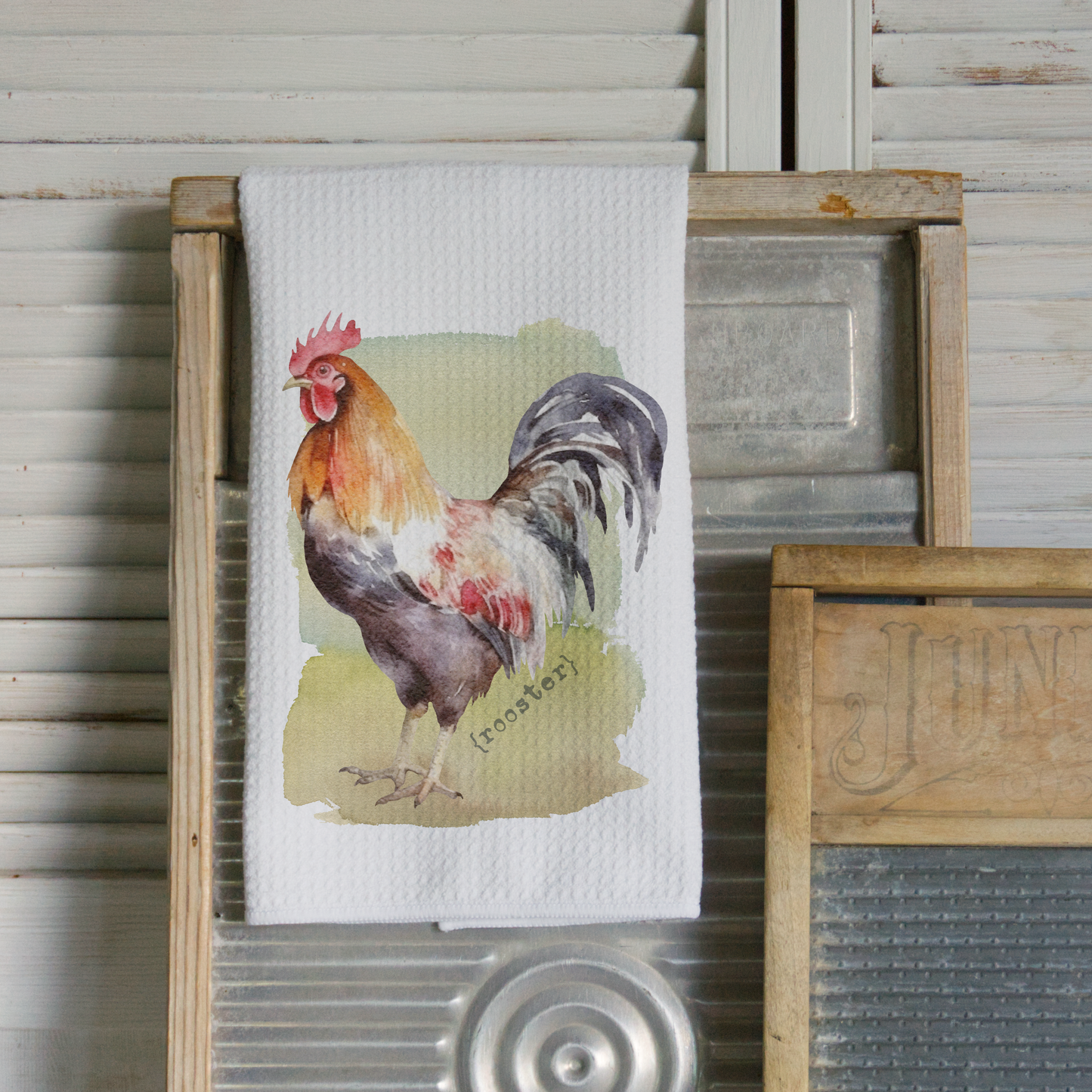 Rooster Microfiber Waffle Kitchen Towel