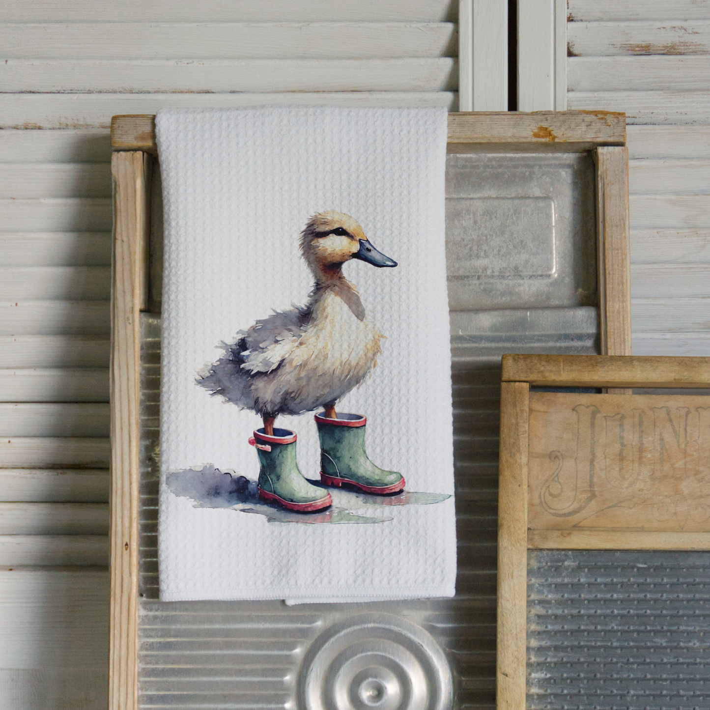 Rubber Ducky Duck In Rainboots Microfiber Waffle Kitchen Towel