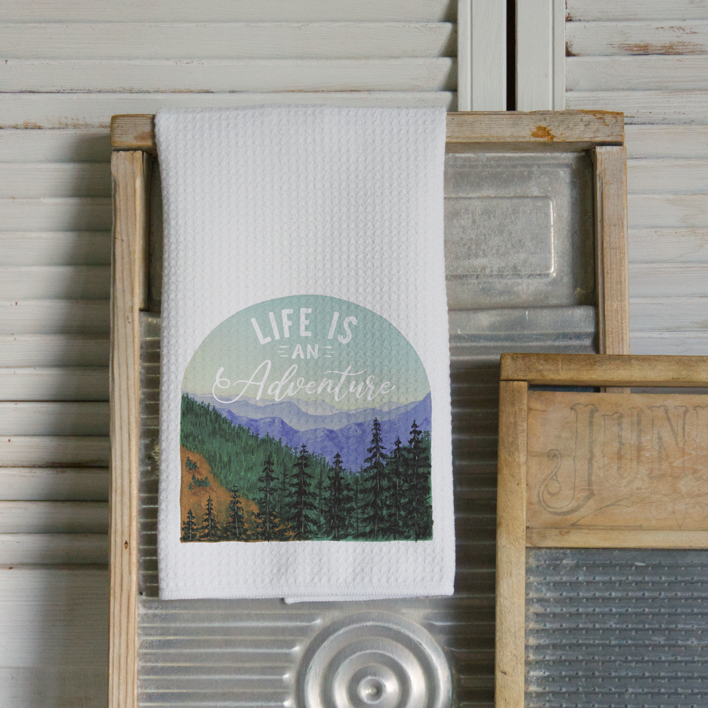 Adventure Mountain Microfiber Waffle Kitchen Towel