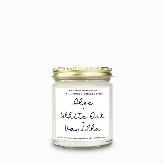 Aloe + White Oak + Vanilla: Farmhouse Collection Candle Clear Jar 9oz